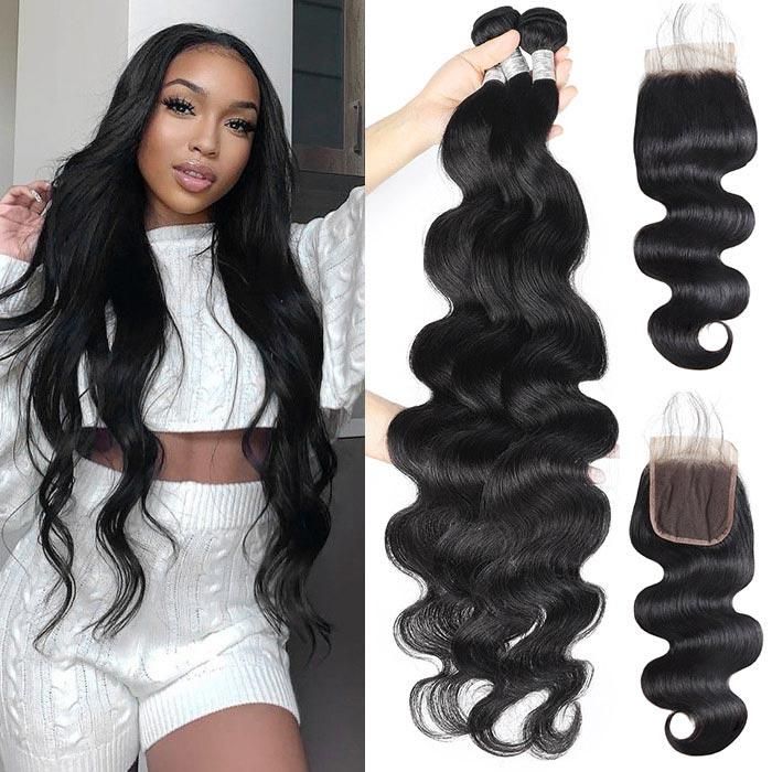 Body Wave 4 Bundles with Free Part Lace Frontal and Lace Closure Virgin Human Hair
