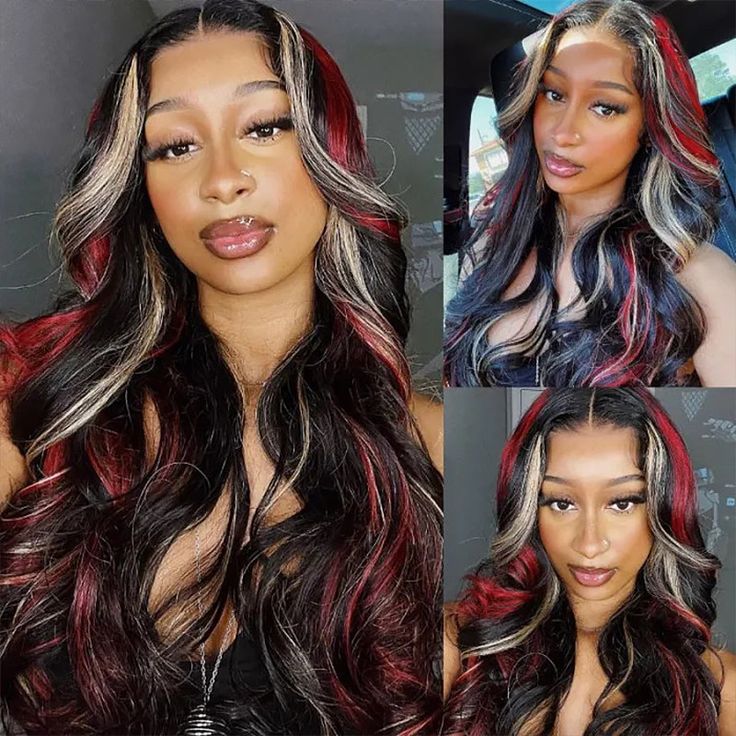 Loose Wave Mixing Colors Highlight Wigs Deep Wave 5x8/13x4 HD Lace Wigs Black With Blonde Red Streaks Natural Hair Wig