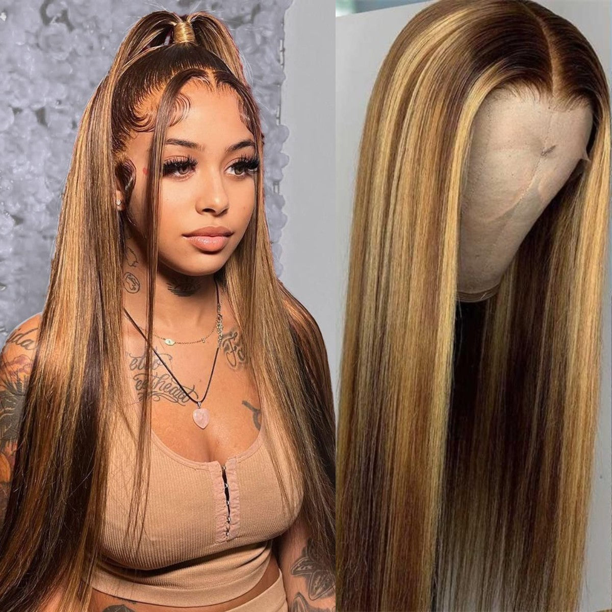 glueless straight highlight hd lace closure wig