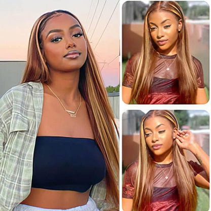 glueless straight highlights hd lace closure wig