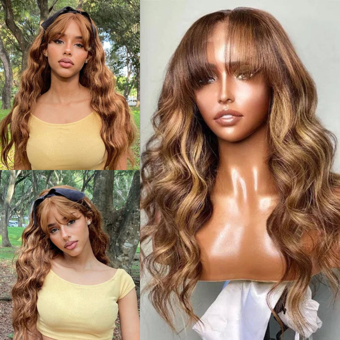 honey blonde body wave wig with bang