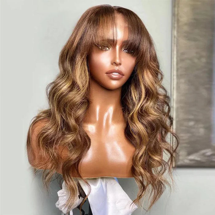 honey blonde body wave wigs with bang