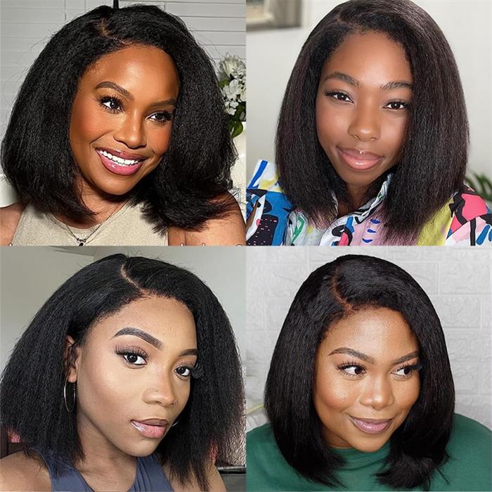 kinky straight bob lace front wig