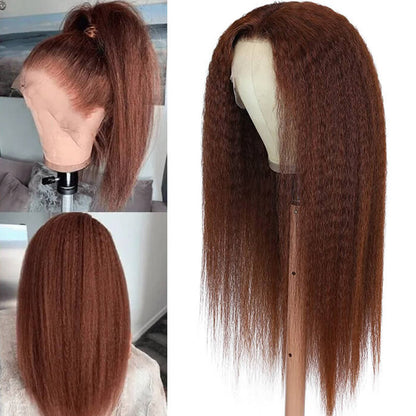 kinky straight auburn color glueless wig