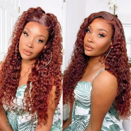 deep wave auburn color hd lace closure wig