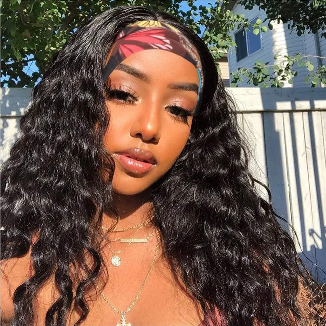 YMY Hair Headband Loose Wave Human Hair Wigs