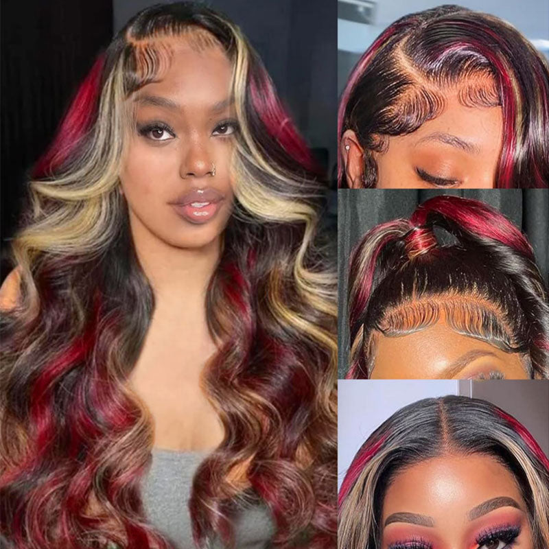 mix color highlights loose wave hd lace wig