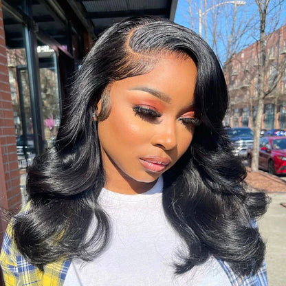 Layered Cut Body Wave 13x4 HD Lace Wigs Short Bob Lace Front Wigs Pre Plucked Natural Color