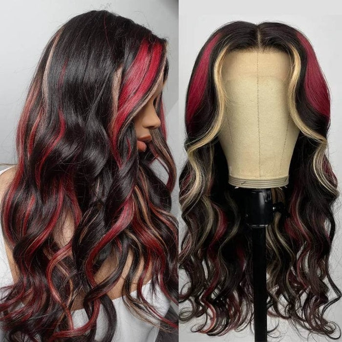 blonde red highlights wigs