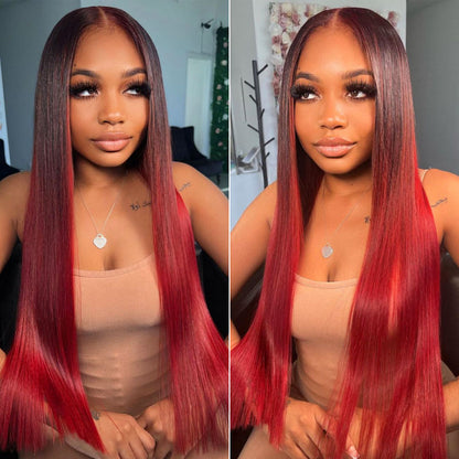 straight red omber hd lace wig