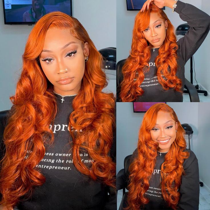 YMY Sunrise Orange 13X4 Lace Frontal Wigs Loose Wave Hair Colored Wigs