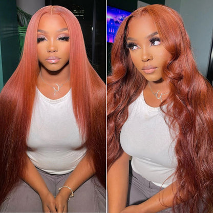 orange ginger color straight lace wig