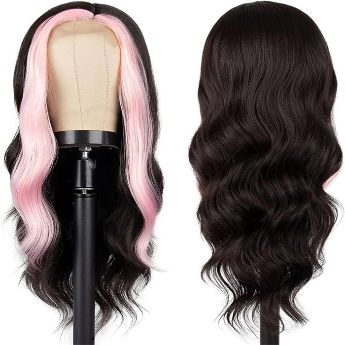 5x5 hd lace closure pink skunk stripe wig