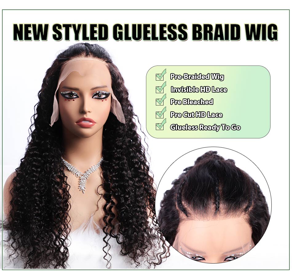 Pre Styled Pre Braided Wig Glueless 13x4 HD Lace Front Human Hair Wig Pre Plucked Natural Hairline
