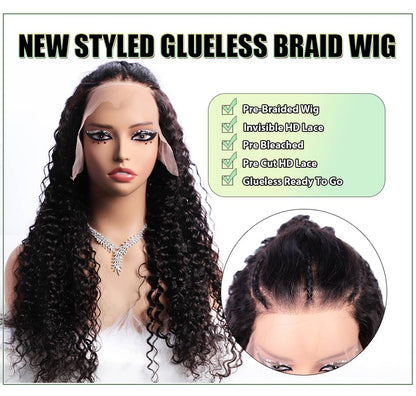 Pre Styled Pre Braided Wig Glueless 13x4 HD Lace Front Human Hair Wig Pre Plucked Natural Hairline