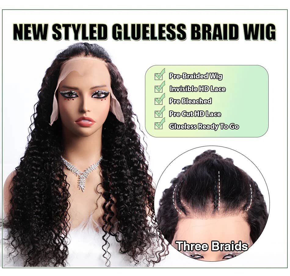 Pre Braided Wig Straight Glueless 13x6 HD Lace Front Wigs Human Hair Bleached Knots