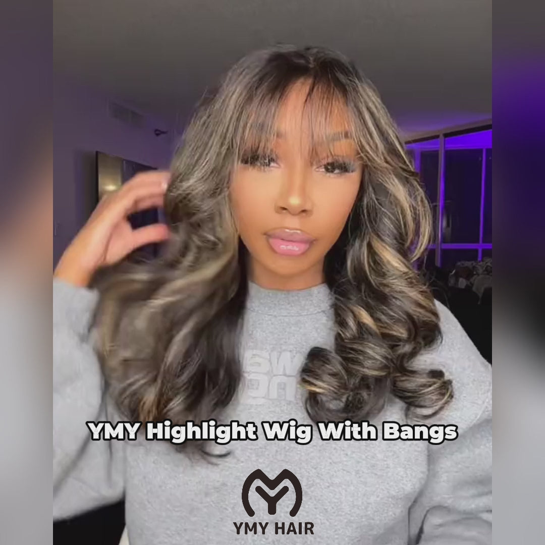 highlight body wave wig with bangs