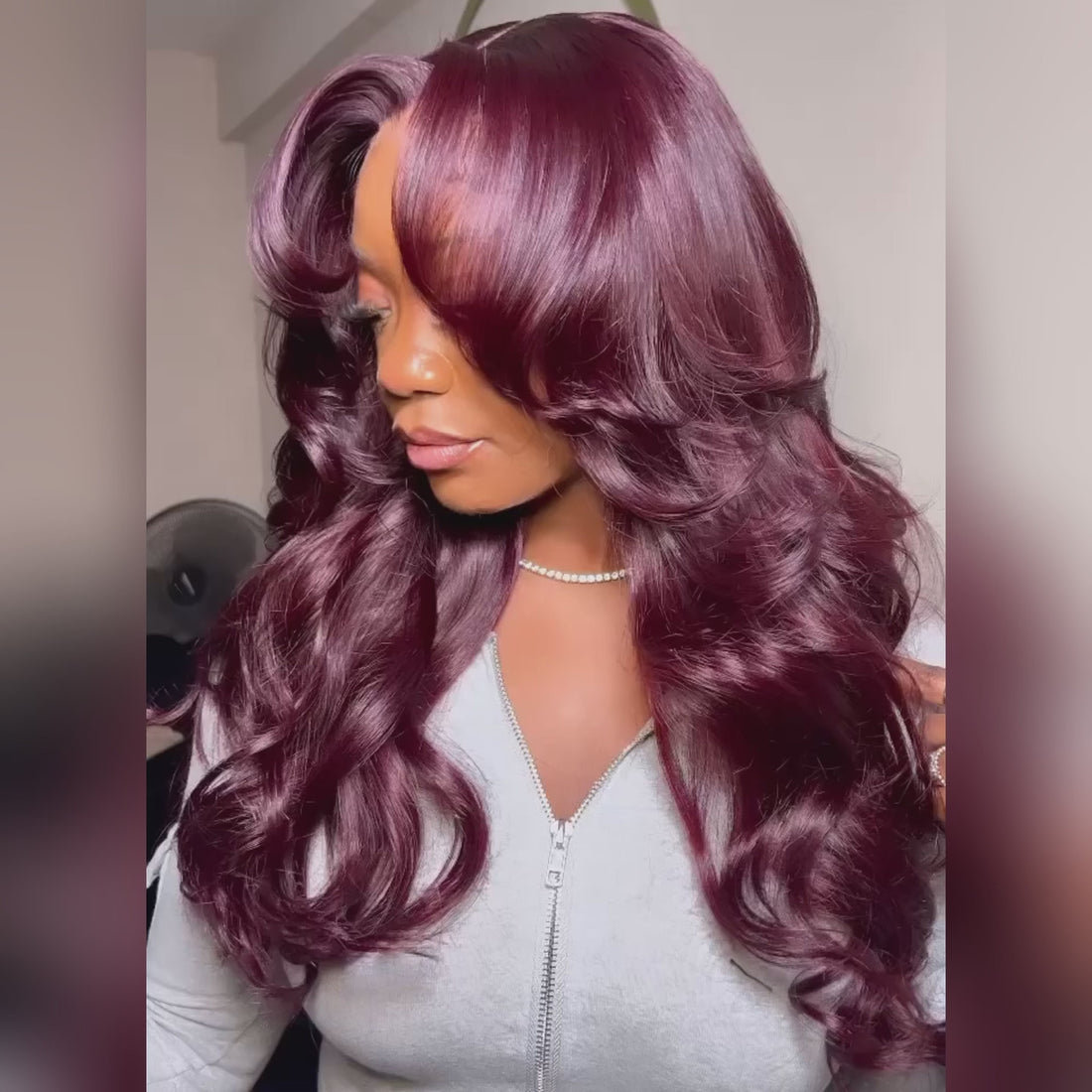 Dark Purple Curtain Bangs Body Wave Wig Lace Front Human Hair Wigs 8X5  Pre -Everything
