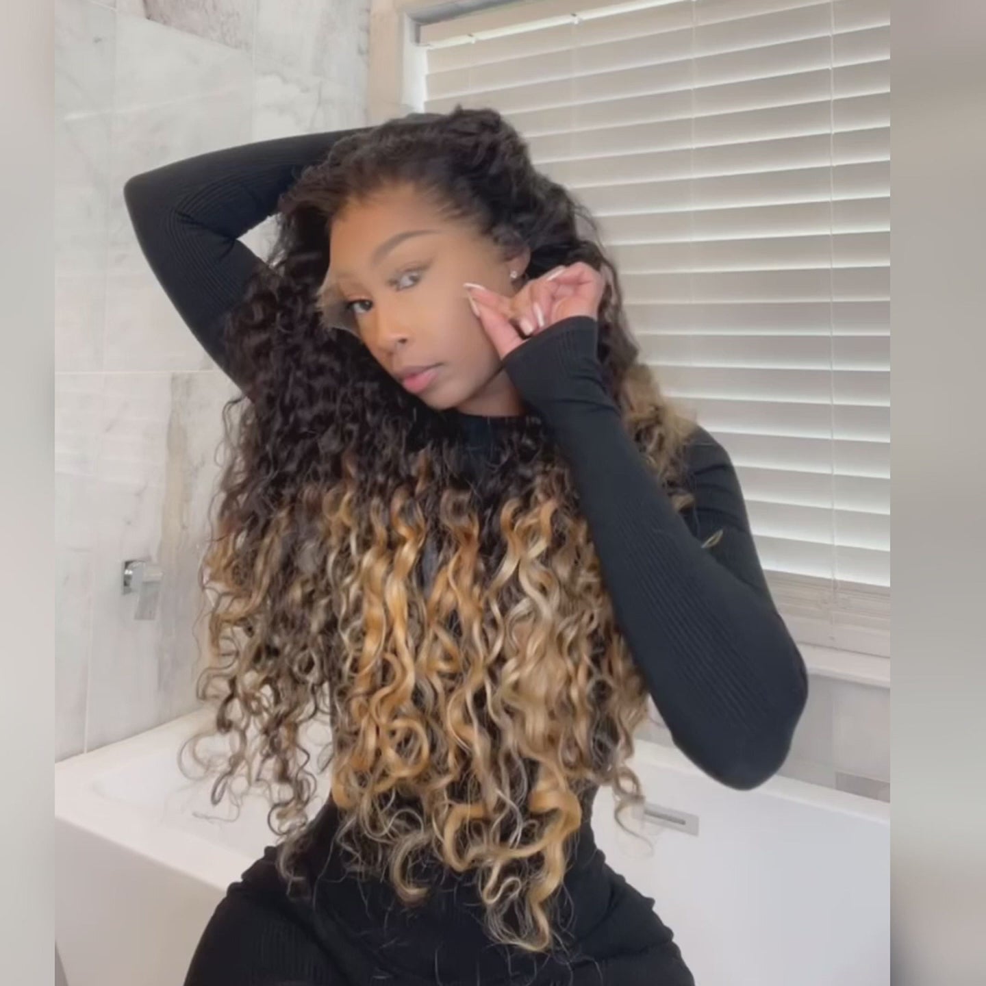 YMY Hair Two Tone Ombre Highlights Honey Blonde  8X5 13x6 HD Lace Front Colored Wigs Two Tones Curly 100% Human Hair