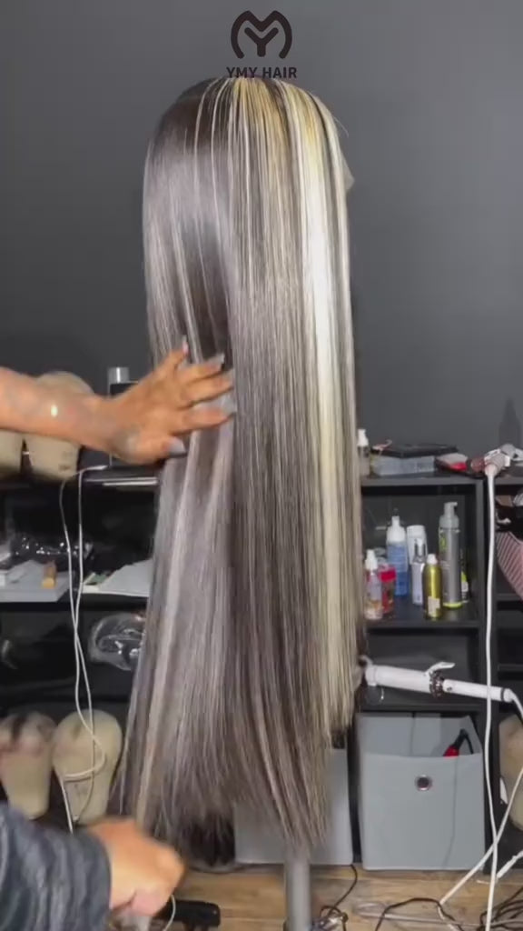 Gray Highlights On Black Hair  Straight Wigs and Body Wave 13x4/13x6 Glueless HD Lace Front Wigs
