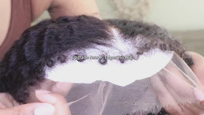 4C Edges Curly Invisi Strap Snug Fit 360 Transparent Lace Frontal Bleached Knots Pre Cut Lace Wig