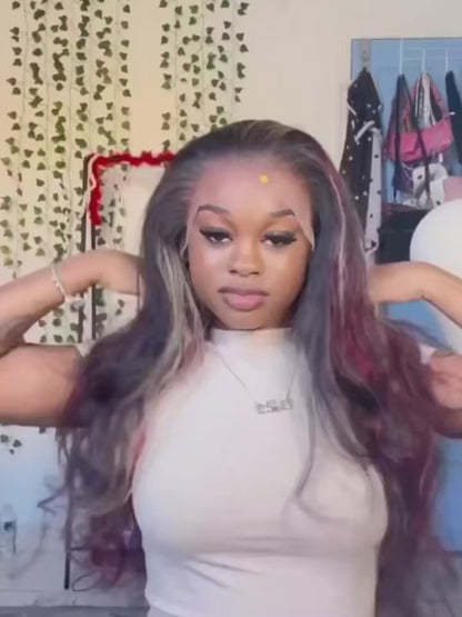 Loose Wave Mixing Colors Highlight Wigs Deep Wave 5x8/13x4 HD Lace Wigs Black With Blonde Red Streaks Natural Hair Wig