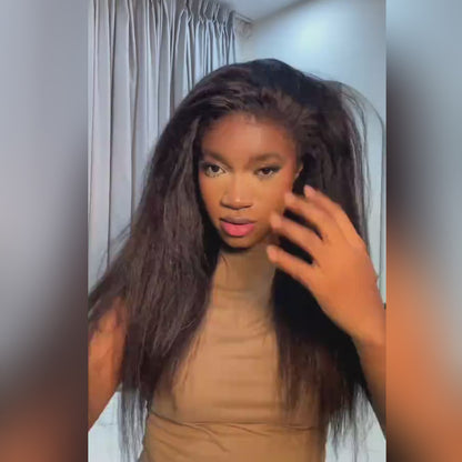 4C Hairline 360 Lace Front Yaki Straight / Kinky Straight Wigs  HD Lace Human Hair Wigs with 4C Curly Baby Hair High Density