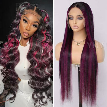 straight purple highlights hd lace wig