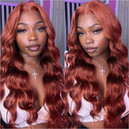 reddish brown color body wave glueless hd lace closure wigs