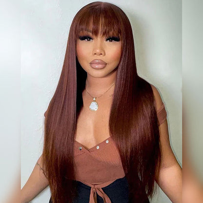 reddish brown straight wigs with bangs