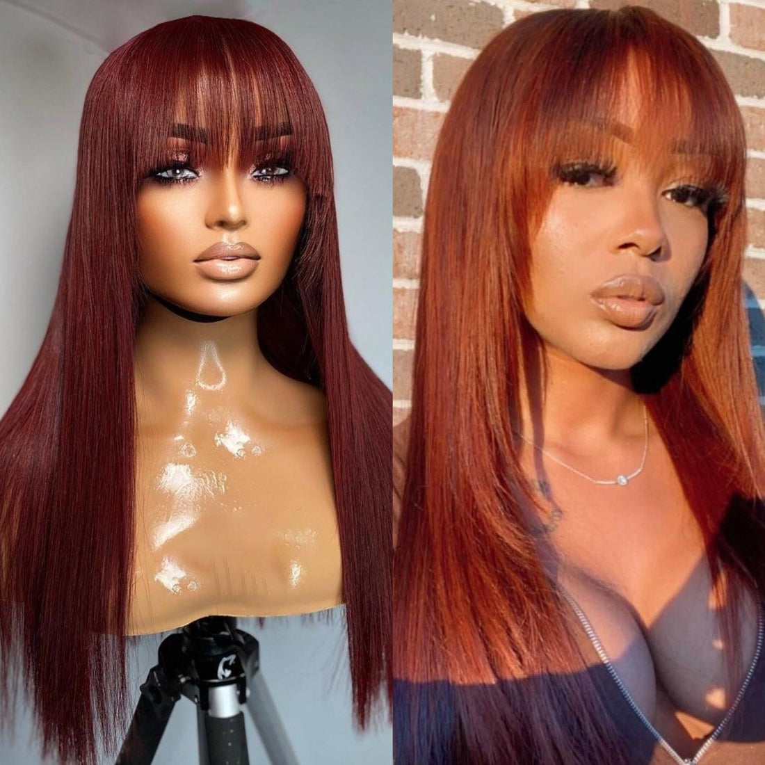 reddish brown lace wig with bangs