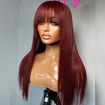 reddish brown straight lace wig with bangs