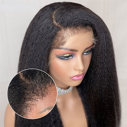 4C Hairline Kinky Straight HD Lace Wig With Curly Edges Kinky Baby Hair Wig