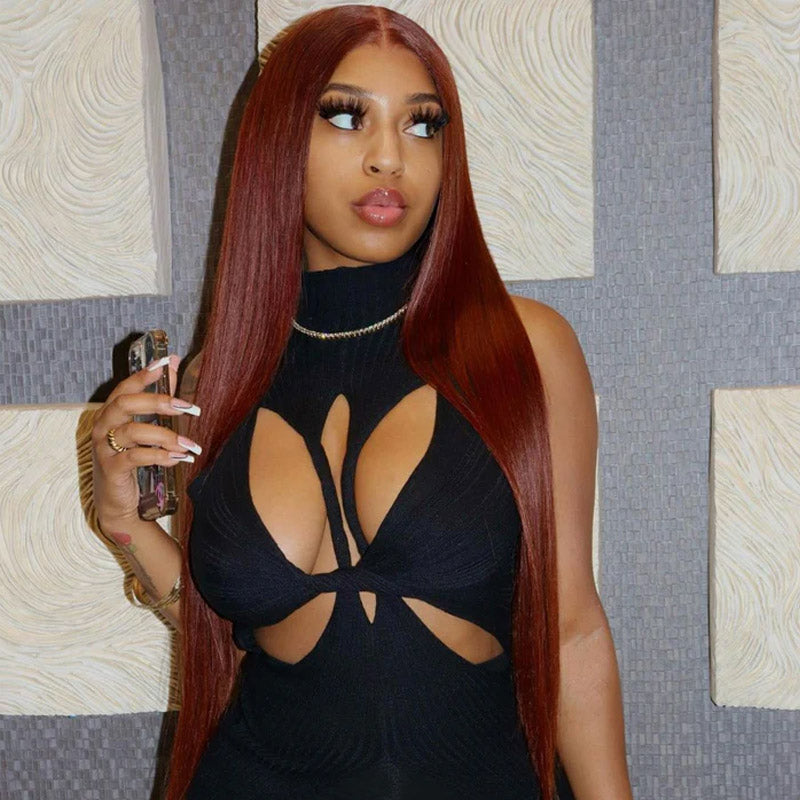 glueless reddish brown straight hd lace wig