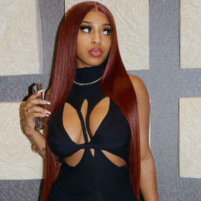glueless reddish brown straight hd lace wig
