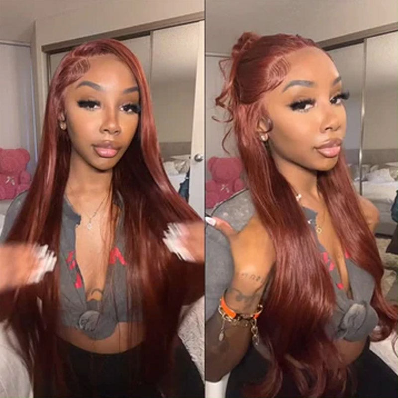 glueless reddish brown straight hd lace wigs