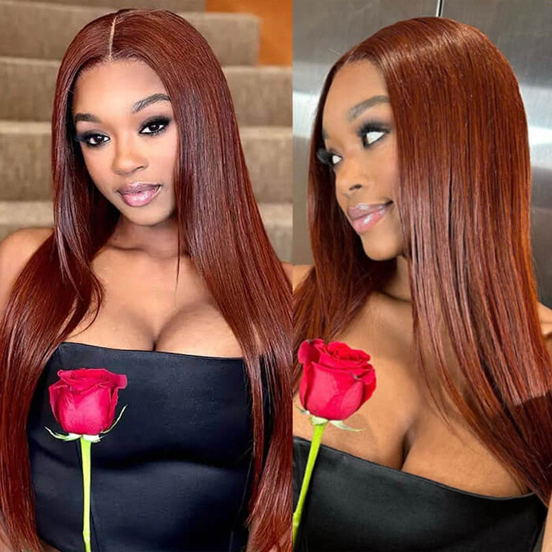 glueless reddish brown straight hd lace closure wig