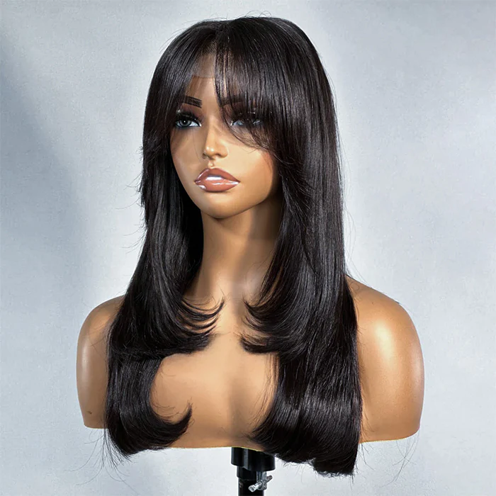 straight wig with curtain bang