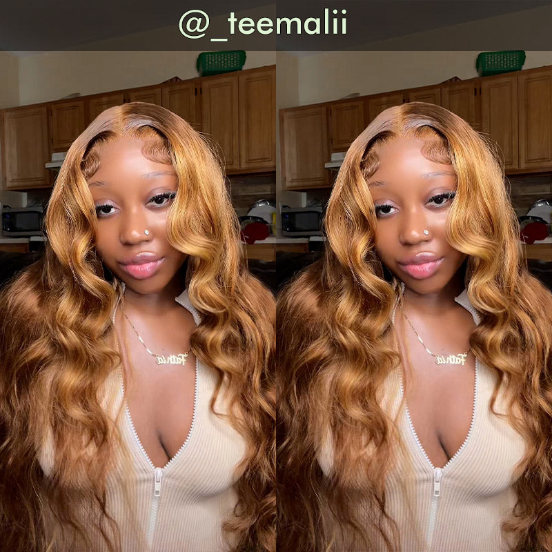 Honey Blonde Highlight Body Wave Wig 13x6 Lace Frontal Wig Pre-cut Hd Lace Bleachde Knots P4/27 Colored Human Hair Wig