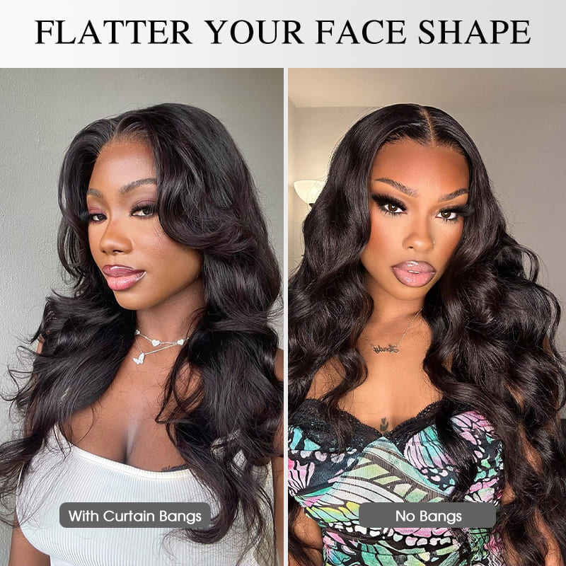 Curtain Bangs Full 250% Density Loose Body Wave Human Hair Wigs  Layered Cut