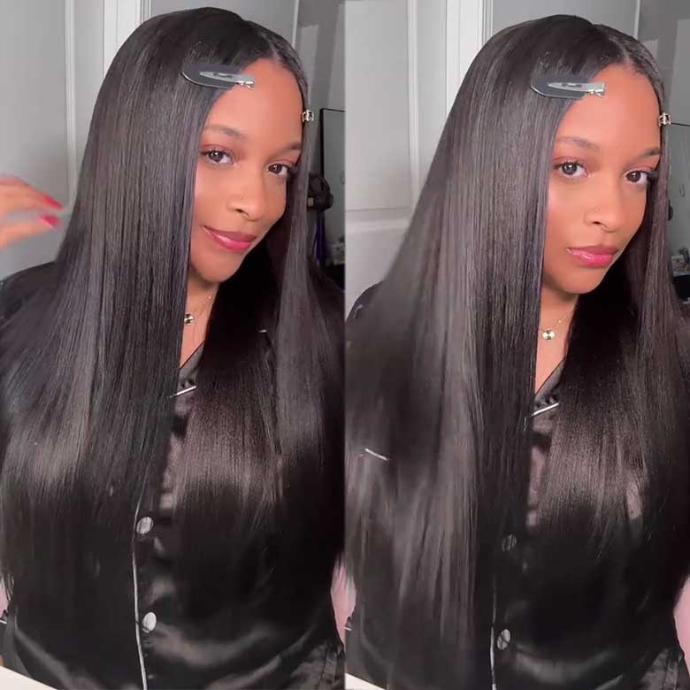 Yaki Straight Wig Put On and Go Glueless V Part Wig Kinky Straight Human Hair