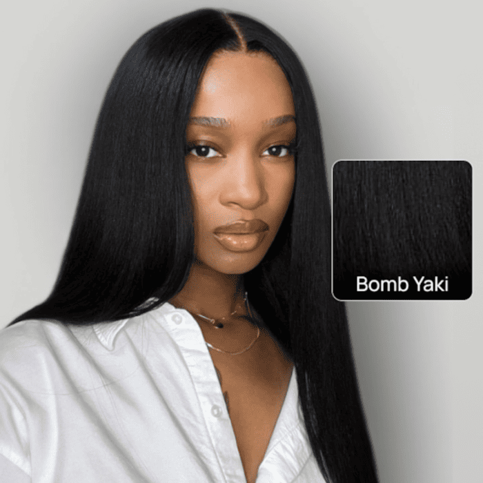 Yaki Straight Wig Put On and Go Glueless V Part Wig Kinky Straight Human Hair