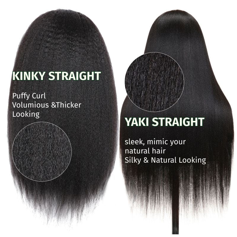 Yaki Straight Wig Put On and Go Glueless V Part Wig Kinky Straight Human Hair