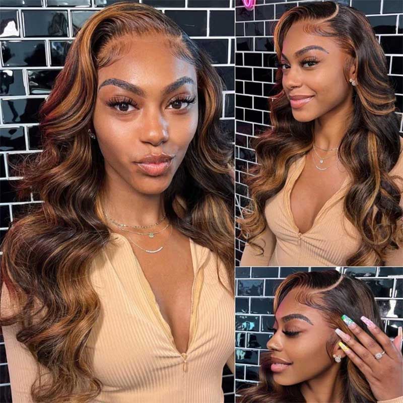 1B/30 Highlight New Tech Upgrade Glueless 360 HD Lace Wigs With Invisi-Strap Snug Fit Pre Plucked Lace Parting Anywhere