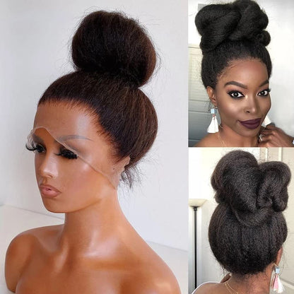 Ymy Hair -Kinky Straight And Yaki Straight 360 Lace Frontal Wigs Pre Plucked Hairline Human Hair Wigs