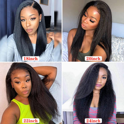 Ymy Hair -Kinky Straight And Yaki Straight 360 Lace Frontal Wigs Pre Plucked Hairline Human Hair Wigs