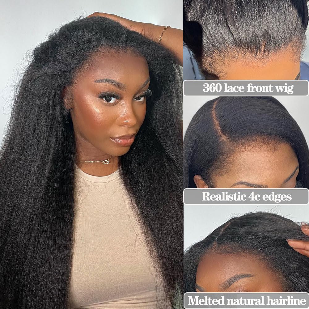 Ymy Hair -Kinky Straight And Yaki Straight 360 Lace Frontal Wigs Pre Plucked Hairline Human Hair Wigs