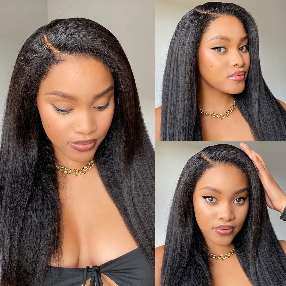 Ymy Hair -Kinky Straight And Yaki Straight 360 Lace Frontal Wigs Pre Plucked Hairline Human Hair Wigs