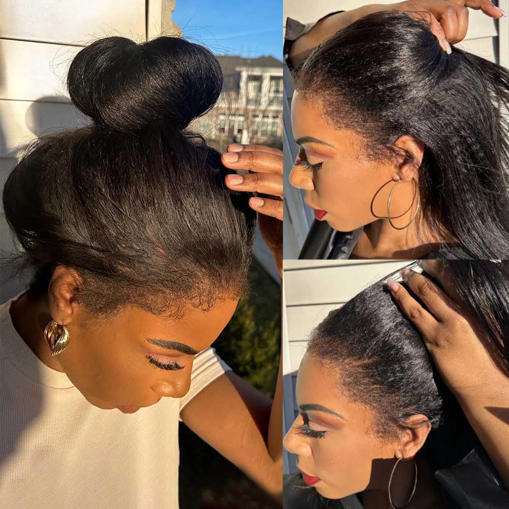 Ymy Hair -Kinky Straight And Yaki Straight 360 Lace Frontal Wigs Pre Plucked Hairline Human Hair Wigs