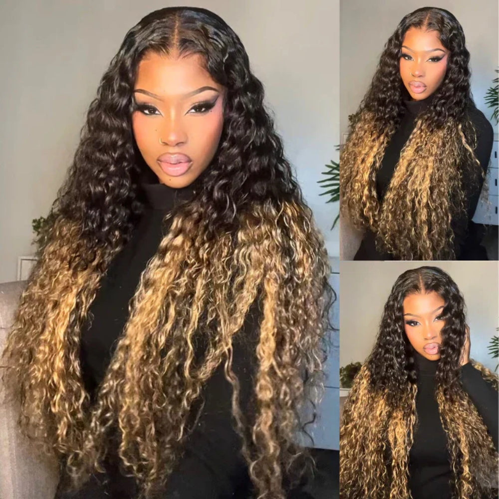 YMY Hair Two Tone Ombre Highlights Honey Blonde  8X5 13x6 HD Lace Front Colored Wigs Two Tones Curly 100% Human Hair